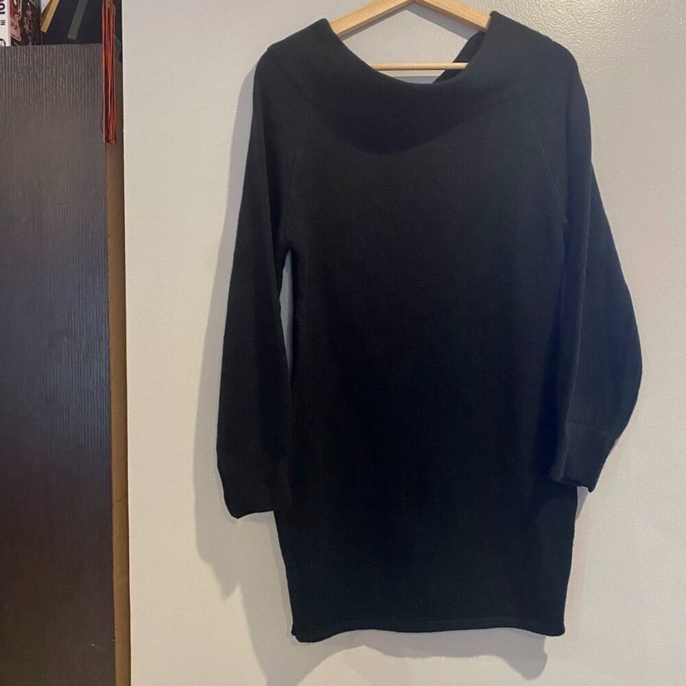 Shein Black Sweater Dress Small Off the Shoulder Womens Puffed Sleeves